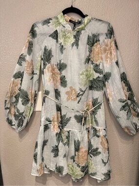 Luisa Cerano NWT Floral Ramie Mini Dress Cottagecore Romantic Garden Party